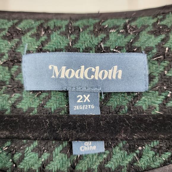 MODCLOTH Green/Black Houndstooth Lined Captivating Classic Blazer Size 2X - Picture 2 of 6